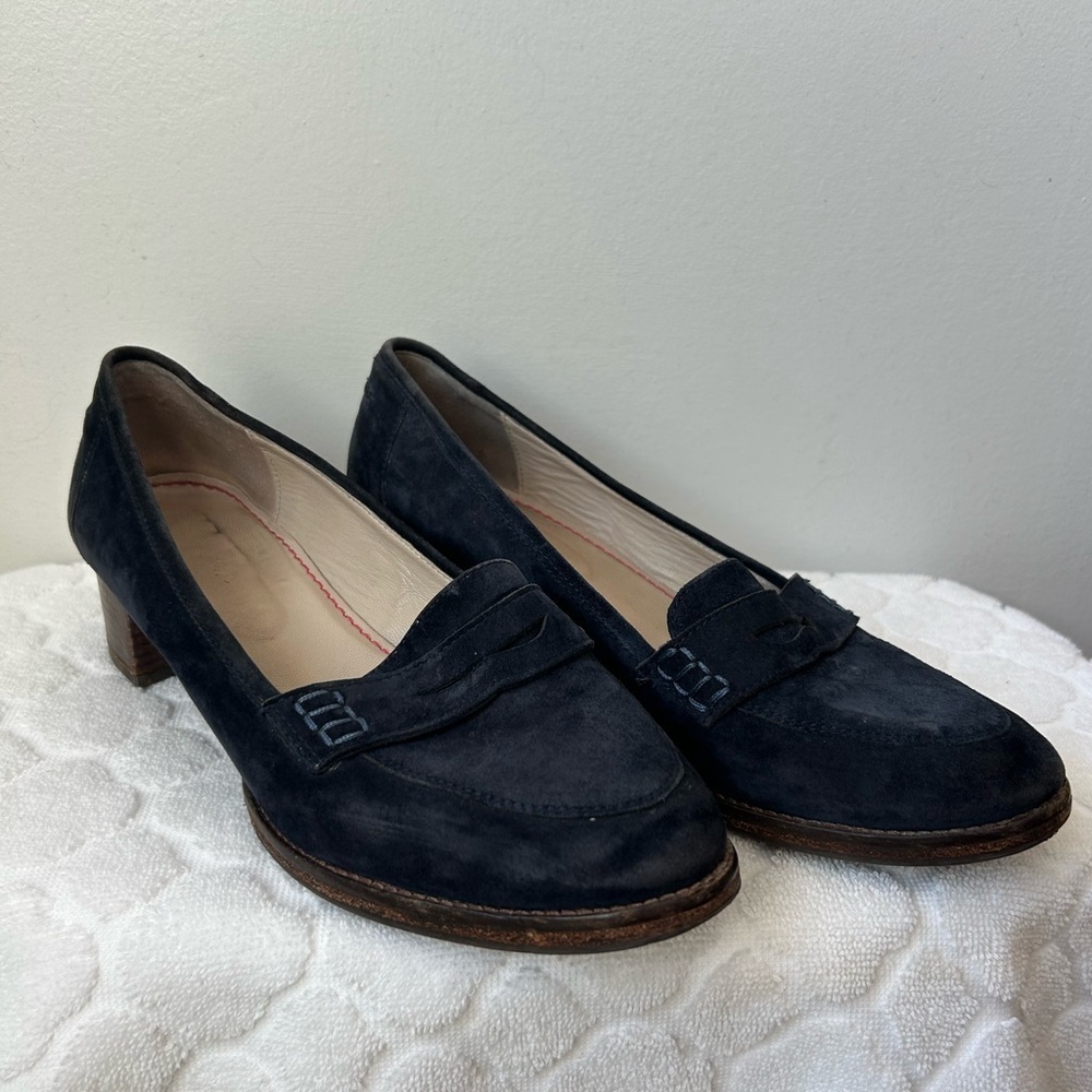 Boden Navy Suede Penny Loafers with Heel Size 39 Casual Slip On